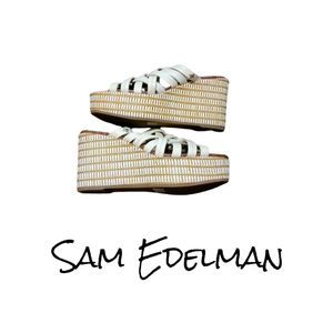New SAM Edelman Devon Platform Wedge Leather Sandals Size 7